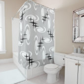 レトロ原子時代の渦巻き星模様ライトグレー シャワーカーテン (インサイチュ)