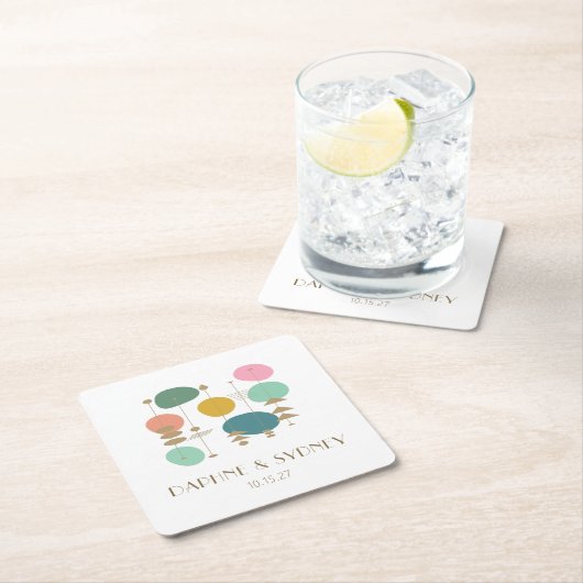 レトロ原子時代ミッドセンチュリーモダンカスタムウェディング スクエアペーパーコースター (インサイチュ)