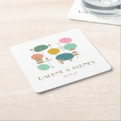 レトロ原子時代ミッドセンチュリーモダンカスタムウェディング スクエアペーパーコースター (アングル)