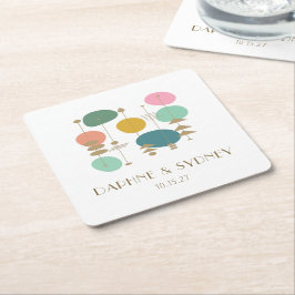 レトロ原子時代ミッドセンチュリーモダンカスタムウェディング スクエアペーパーコースター