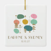 レトロ原子時代ミッドセンチュリーモダンカスタムウェディング セラミックオーナメント (裏面)