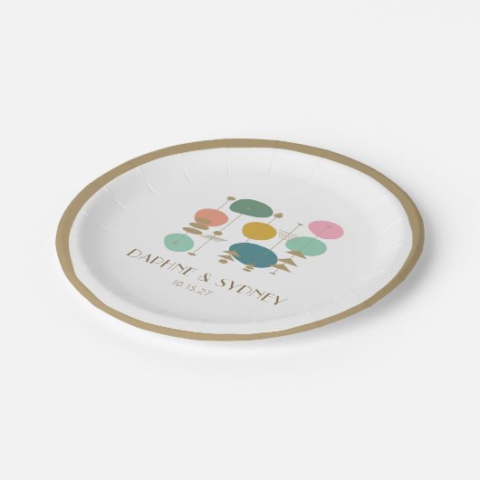 レトロ原子時代ミッドセンチュリーモダンカスタムウェディング ペーパープレート (アングル)