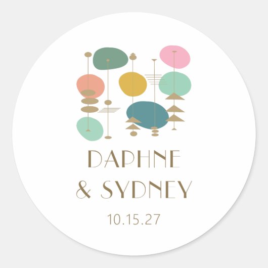 レトロ原子時代ミッドセンチュリーモダンカスタムウェディング ラウンドシール (正面)