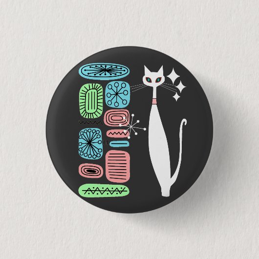 レトロ原子時代ミッドセンチュリーモダンキャッカッコいいト 缶バッジ (正面)