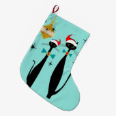 レトロ原子時代ミッドセンチュリーモダンクリスマス猫 ラージクリスマスストッキング (正面 (吊り時))