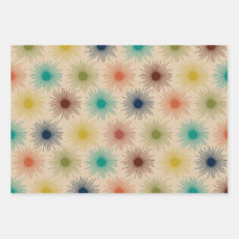 レトロ原子時代ミッドセンチュリーモダンサンズスターロケット ラッピングペーパーシート