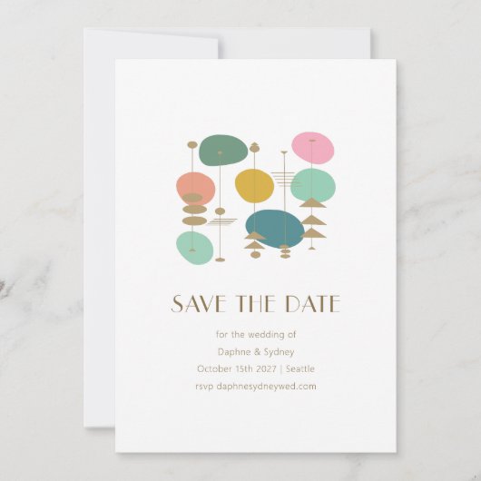 レトロ原子時代ミッドセンチュリーモダンシック結婚ズ セーブザデート (正面)