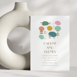 レトロ原子時代ミッドセンチュリーモダンシック結婚ズ 招待状