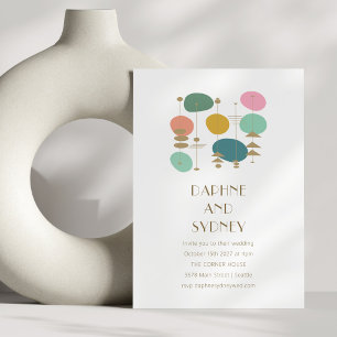 レトロ原子時代ミッドセンチュリーモダンシック結婚ズ 招待状