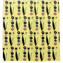 レトロ原子時代ミッドセンチュリーモダンMCMカッコいい猫 シャワーカーテン