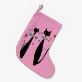 レトロ原子時代ミッドセンチュリーモダンMCMカッコいい猫 スモールクリスマスストッキング (正面 (吊り時))