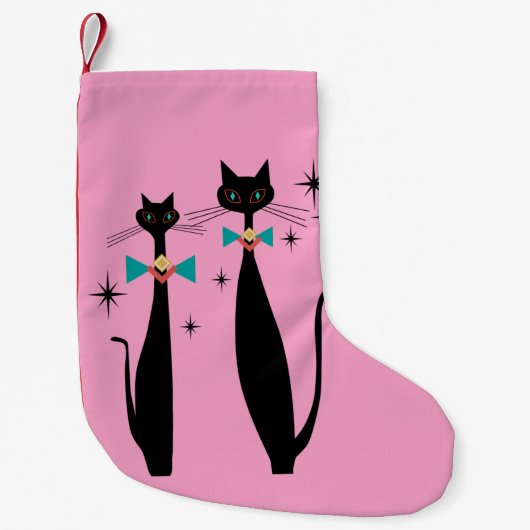 レトロ原子時代ミッドセンチュリーモダンMCMカッコいい猫 スモールクリスマスストッキング (正面)