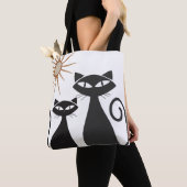 レトロ原子時代ミッドセンチュリーモダンMCMカッコいい猫 トートバッグ (クローズアップ)