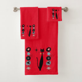 レトロ原子時代ミッドセンチュリーモダンMCMカッコいい猫 バスタオルセット