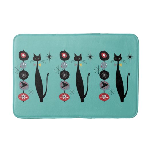 レトロ原子時代ミッドセンチュリーモダンMCMカッコいい猫 バスマット (正面)