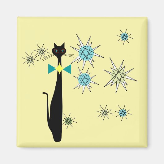 レトロ原子時代ミッドセンチュリーモダンMCMカッコいい猫 マグネット (正面)