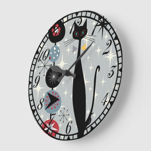 レトロ原子時代ミッドセンチュリーモダンMCMカッコいい猫 ラージ壁時計 (傾斜)