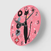 レトロ原子時代ミッドセンチュリーモダンMCMカッコいい Cat 2 ラウンド壁時計 (傾斜)