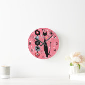 レトロ原子時代ミッドセンチュリーモダンMCMカッコいい Cat 2 ラウンド壁時計 (ホーム)