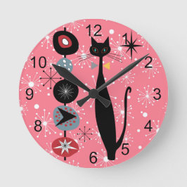 レトロ原子時代ミッドセンチュリーモダンMCMカッコいい Cat 2 ラウンド壁時計