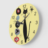 レトロ原子時代ミッドセンチュリーモダンMCMカッコいい Cat 2 ラージ壁時計 (傾斜)