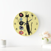 レトロ原子時代ミッドセンチュリーモダンMCMカッコいい Cat 2 ラージ壁時計 (ホーム)