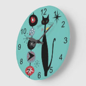 レトロ原子時代ミッドセンチュリーモダンMCMカッコいい Cat 2 ラージ壁時計 (傾斜)
