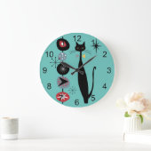 レトロ原子時代ミッドセンチュリーモダンMCMカッコいい Cat 2 ラージ壁時計 (ホーム)