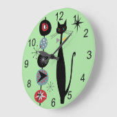 レトロ原子時代ミッドセンチュリーモダンMCMカッコいい Cat 2 ラージ壁時計 (傾斜)