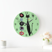 レトロ原子時代ミッドセンチュリーモダンMCMカッコいい Cat 2 ラージ壁時計 (ホーム)