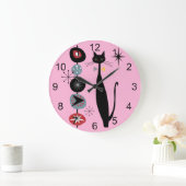 レトロ原子時代ミッドセンチュリーモダンMCMカッコいい Cat 2 ラージ壁時計 (ホーム)