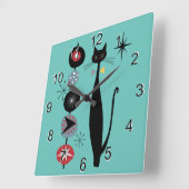 レトロ原子時代ミッドセンチュリーモダンMCMカッコいい Cat 3 スクエア壁時計 (傾斜)