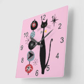 レトロ原子時代ミッドセンチュリーモダンMCMカッコいい Cat 3 スクエア壁時計 (傾斜)