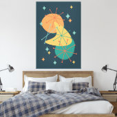 レトロ原子時代ミッドセンチュリー抽象芸術アート キャンバスプリント (インサイチュ (寝室))