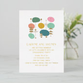 レトロ原子時代ミッドモダン婚約パーティ金ゴールド  箔招待状 (立ち正面)