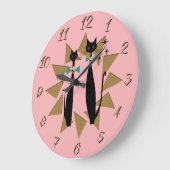 レトロ原子時代モダン半カッコいい世紀の猫 ラージ壁時計 (傾斜)