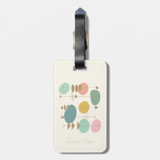 レトロ原子時代中モダンMCMジオメトリ（名前付き） ラゲッジタグ (裏面縦)