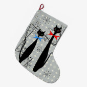 レトロ原子時代中世の猫ペア(モダン猫のペクールア) ラージクリスマスストッキング (正面 (吊り時))