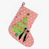 レトロ原子時代中世の猫ペア(モダン猫のペクールア) ラージクリスマスストッキング (正面 (吊り時))