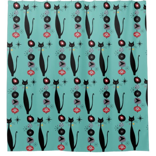 レトロ原子時代中世モダンMCMカッコいい猫   シャワーカーテン (正面)