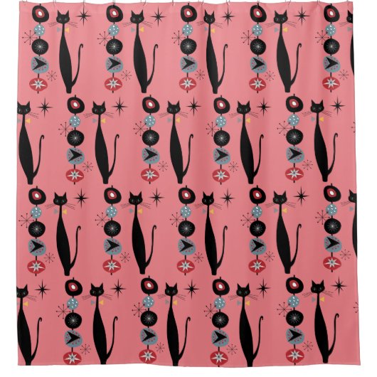 レトロ原子時代中世モダンMCMカッコいい猫   シャワーカーテン (正面)