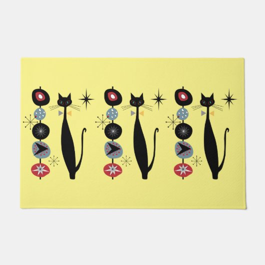 レトロ原子時代中世モダンMCMカッコいい猫  ドアマット (正面)