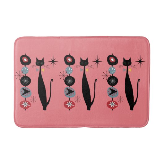 レトロ原子時代中世モダンMCMカッコいい猫   バスマット (正面)