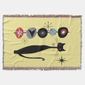 レトロ原子時代中世紀の猫カモダンバクールブ スローブランケット (正面)