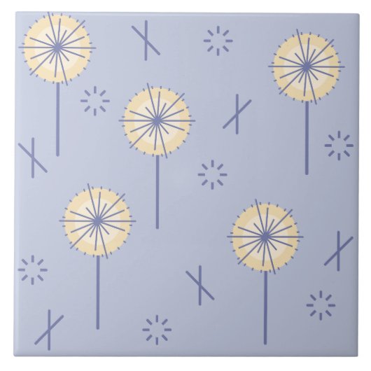 レトロ原子花ブルーイエロー タイル (正面)