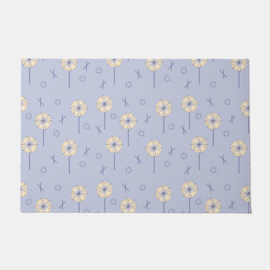 レトロ原子花ブルーイエロー ドアマット (正面)