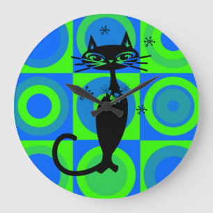 レトロ原子黒猫時計 ラージ壁時計