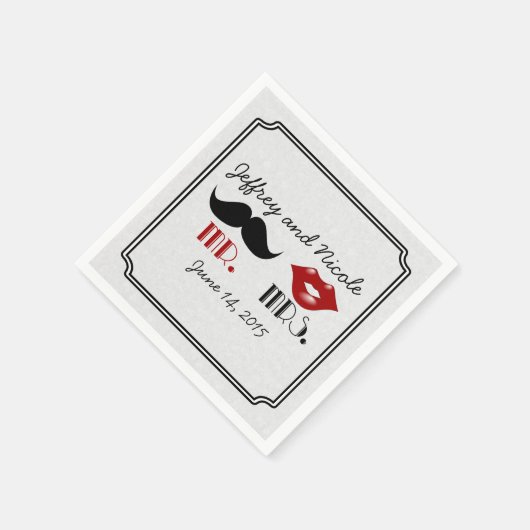 レトロ口ひげカスタムウェディング スタンダードカクテルナプキン (角)