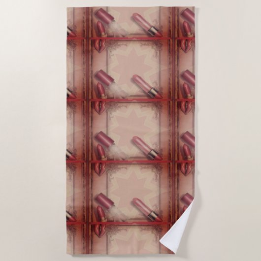 レトロ口紅 ビーチタオル (正面)