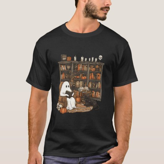 レトロ司書の本棚の先生ブージョワ幽霊猫 Tシャツ (正面)